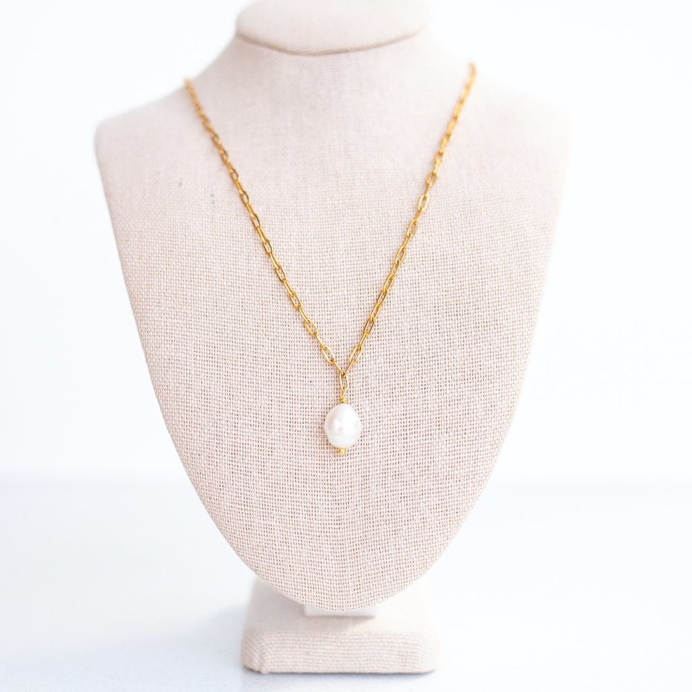 Classic Pearl Necklace Modern Gold Paperclip Chain Waterproof Jewelry Pearl - Picture 12 of 16